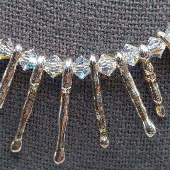 Artisan Crystal Bead Necklace with Silver Tube Beads on Wire, Handmade, 18 Inch - Picture 2 of 10